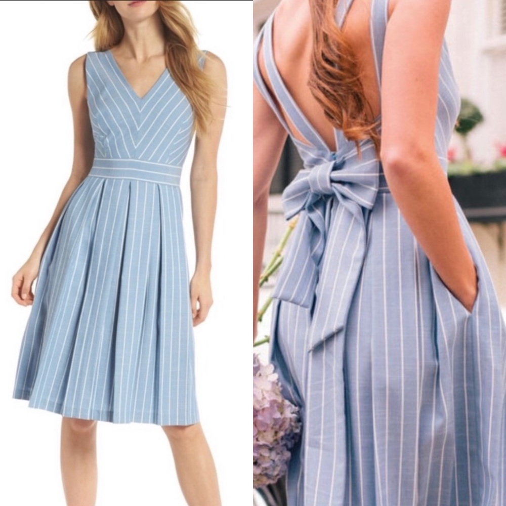 Gal Meets Glam Samantha Lined Stripe Fit Flare Dress Sz 12